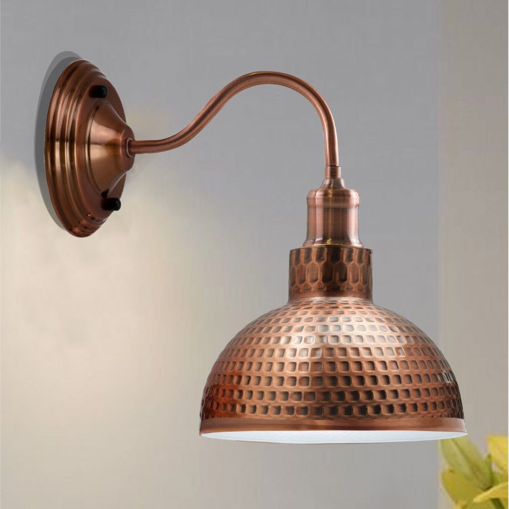 Industrial copper shaded swan neck wall light
